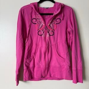 Y2K Athleta Pink Butterfly Embroidered Zip Hoodie Made in USA